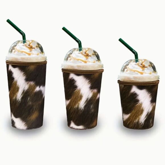 NEW! Set of THREE Cowhide Pattern Iced Coffee Sleeve Tall Grande Venti Starbucks - Picture 1 of 2